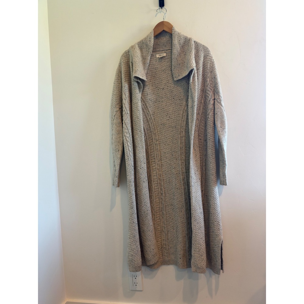 Style & Co Womens Medium Oatmeal Beige Marled Knit Longline Open Front Cardigan
